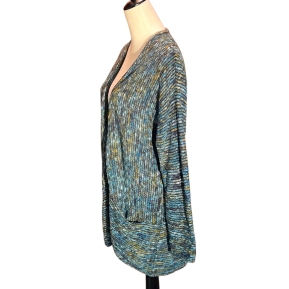 J Jill Womens M Cardigan Sweater Green Textured Knit Boho Lagenlook Marled Long - Picture 3 of 10